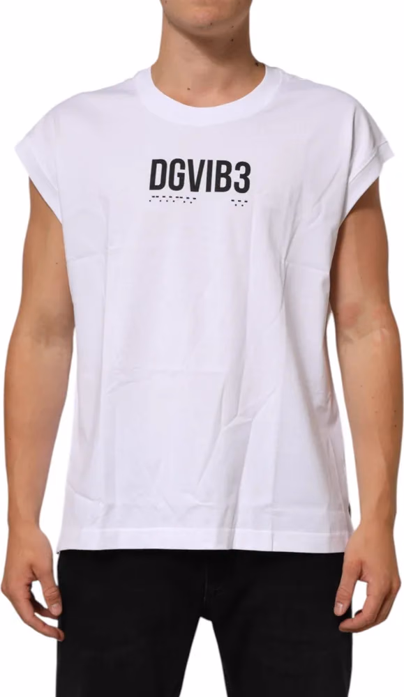 Dolce & Gabbana White Cotton Sleeveless Printed Tank T-shirt