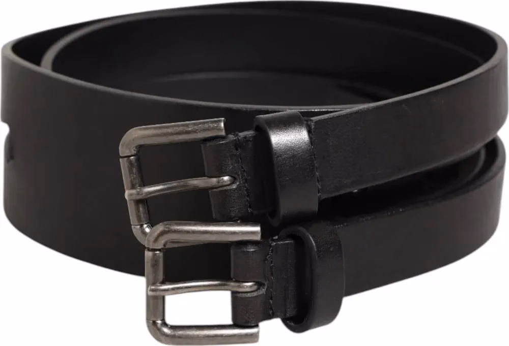 Dolce & Gabbana Black Double Strap Leather Silver Buckle Belt