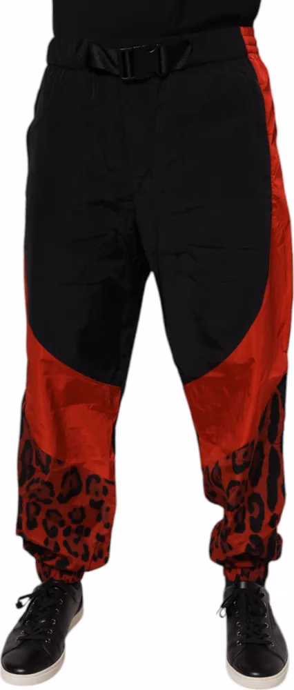 Dolce & Gabbana Black Red Leopard Print Nylon Jogger Pants