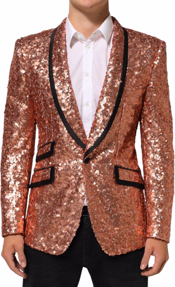 Dolce & Gabbana Pink Sequin SICILIA 1 Button Men Suit Blazer
