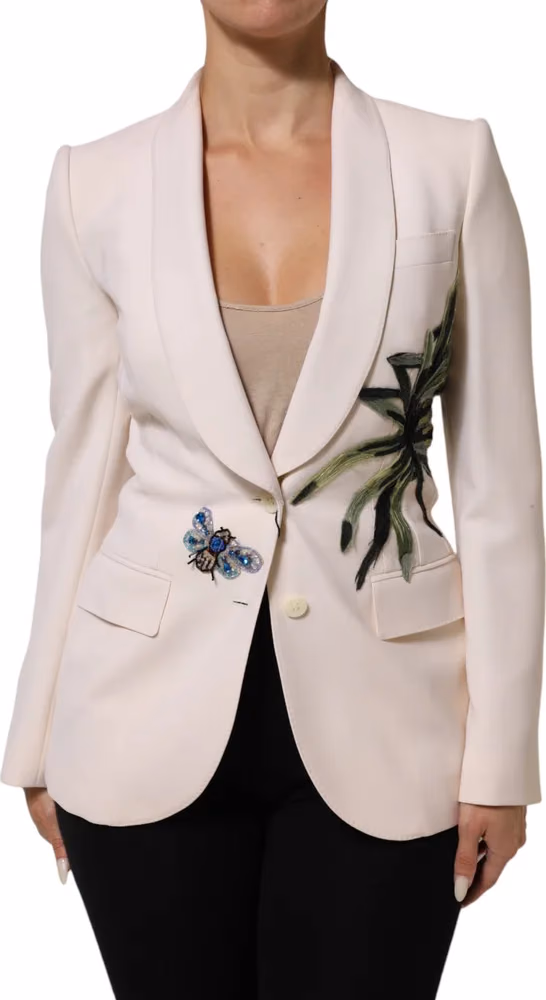 Dolce & Gabbana Beige Embroidered Single Breasted Jacket