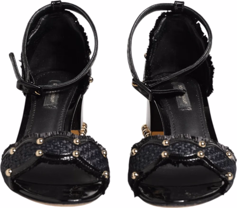 Dolce & Gabbana Black Studded Ankle Strap Sandals Shoes