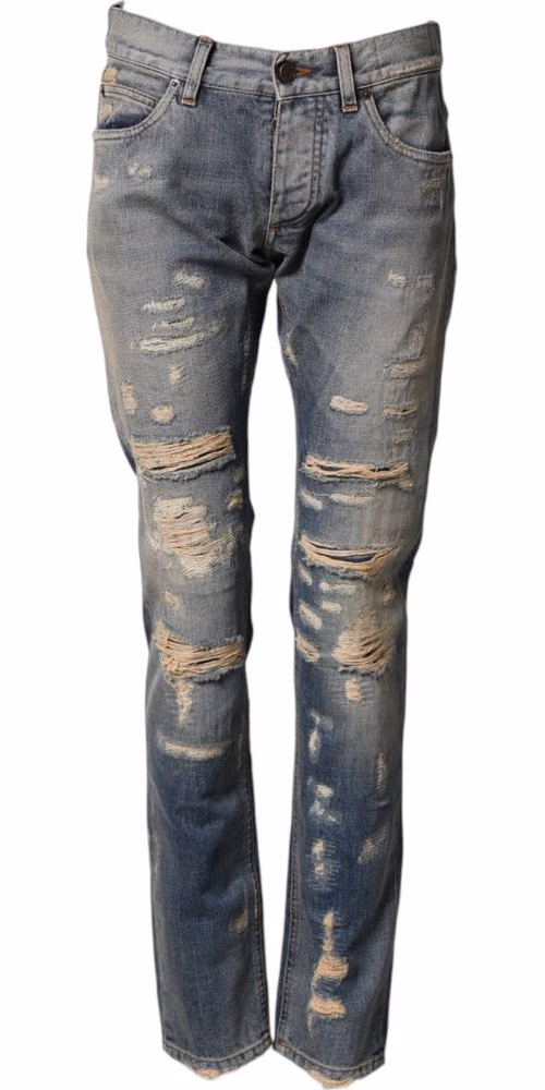Dolce & Gabbana Blue Tattered Men Skinny Denim Trouser Jeans