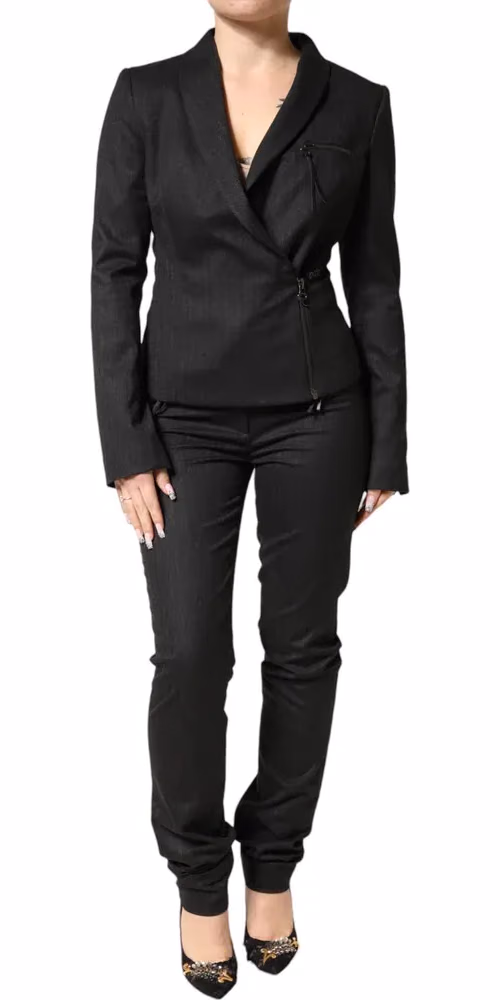 Exte Black Double Breasted Pants Blazer Jacket 2 Piece Suit
