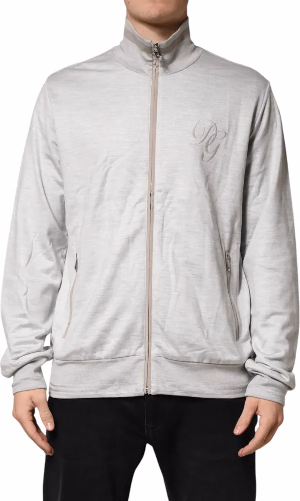 Dolce & Gabbana Light Gray Cotton Zipped Cardigan Sweater