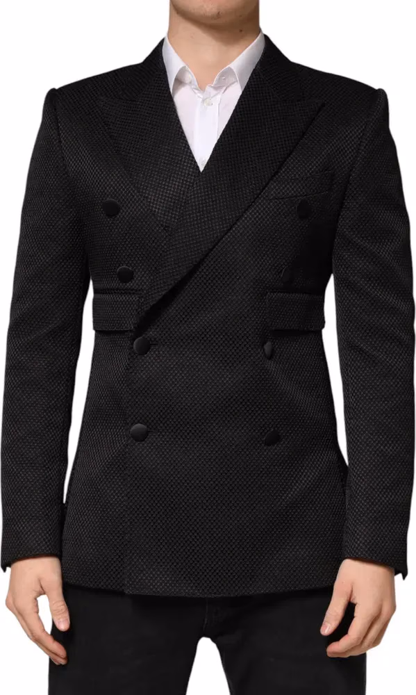 Dolce & Gabbana Black Cotton Double Breasted 2 Button Blazer