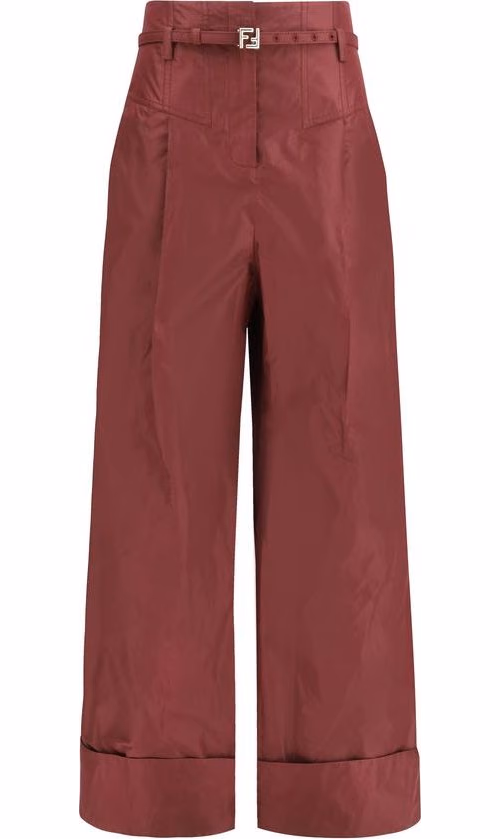 Fendi Bordeaux Silk Casual Pants